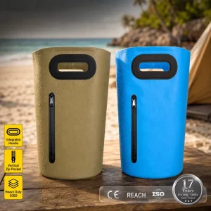 Speefish Folding Water Bucket with Built-in Handle and Front Zipper Pocket Collapsible Water Pail for Camping Fishing