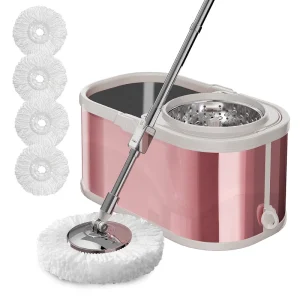 Spin 360 Self Wringing Aluminum Stainless Steel Microfiber Mop Set High Dehydration Rate Lightweight