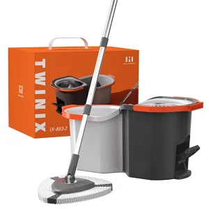 Spin Mop Bucket Set with Microfiber Head Stainless Steel Pole and Clean and Dirty Water Separation