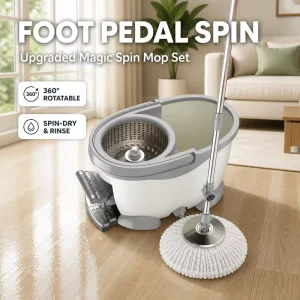 Spin Mop Set with Foot Pedal 360-Degree Rotatable Floor Mop for Household Cleaning