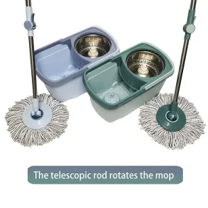 Spin Mop System with Thickened Plastic Bucket and Microfiber Mop Heads