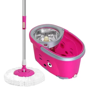 Spin Mop and Bucket Set, Hands-Free Easy-Wring, 360 Rotating Microfiber Mop, Stainless Steel Pole