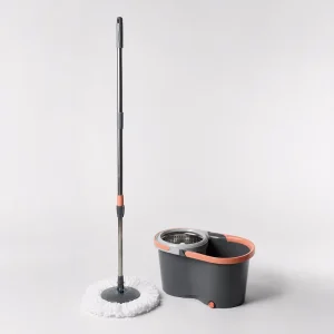 Spin Mop and Bucket System with Stainless Steel Handle and Microfiber Head for Efficient Floor Cleaning