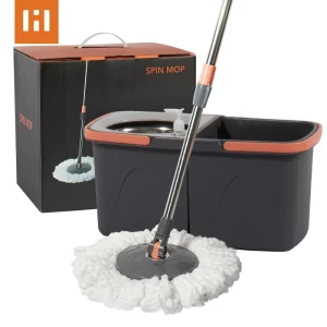 Spin Mop with Bucket Featuring Stainless Steel Spin Basket and Detachable Bucket Body for Home Floor Cleaning