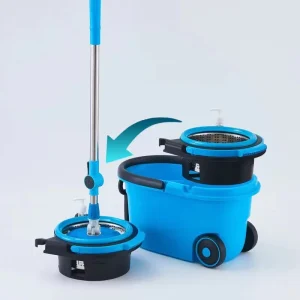 Spin Mops for Floor Cleaning with Reusable Microfiber Mop Heads Mop and Bucket with Wringer Set