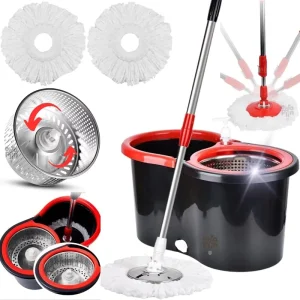 Spin Telescopic Mop with 360-Degree Rotating Stainless Steel Pole 8L Bucket and Microfiber Mop Pad