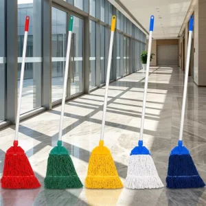 Split Fringe Mop with Aluminum Pole and Replaceable Five-Color-Coded Head
