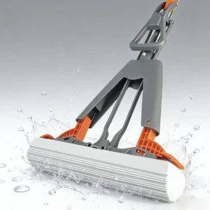 Sponge Head Mop Telescoping Handle Stainless Steel Pole Rubber Pad for Home Use Four Stage Wringing Hands Free Mopping
