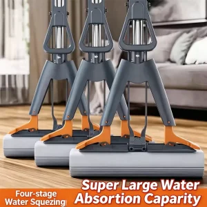 Sponge Mop with Water-Absorbing Wet-Dry Mop Head and Stable Pole
