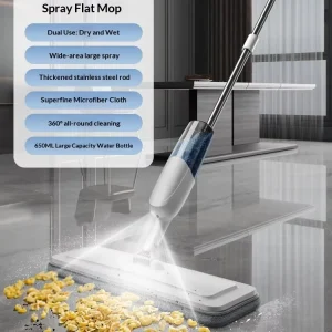 Spray Mop for Floor Cleaning Stainless Steel Pole Extendable Microfiber Mop Head 360 Degree Swivel No Dust Wet Dry 500 700ml