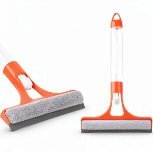 Spray Scrub Squeegee 3 in 1 Window Cleaner Transparent Reservoir Built in Spray Trigger Scrub Pad Rubber Blade Streak Free