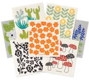 Square Swedish Dish Cloth Reusable Printed Dishwashing Towel Recycled Eco Cotton Kitchen Cleaning Utensil