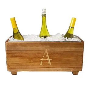 Square Wooden Ice Bucket with Metal for Bar Use