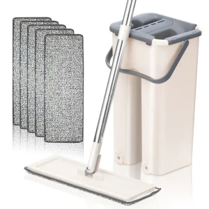 Squeeze Wash Floor Flat Mop With Self Washing and Squeeze Dry Bucket Handsfree Lazy Microfiber Mop