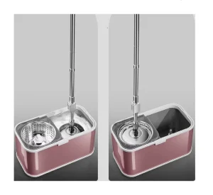 Stainless Steel 360 Spin Mop Bucket Set, 146 cm Extendable Handle, Four-Side Wringing, >701 ml Capacity, 2 Mop Heads