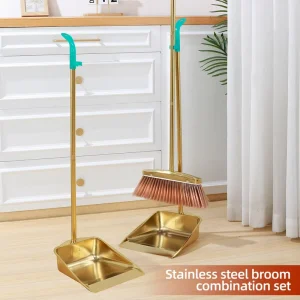 Stainless Steel Broom & Dustpan Set with Soft Bristle Eco friendly Indoor Use Garbage Shovel Bucket