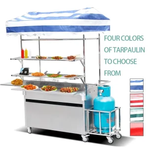 Stainless Steel Convertible Snack Mobile Cart Outdoor Rolling Food Truck Grill Cart with Trailer 4 Wheel Rust Resistant