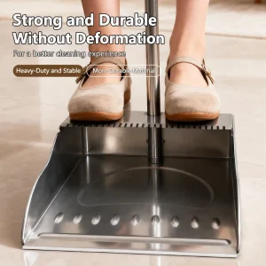 Stainless Steel Dustpan and Sweeper Combo Set Heavy Duty Densely Bristled Broom Set for Home Kitchen Office Pet Hair Cleaning