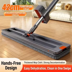 Stainless Steel Extendable Handle Rotatable Flat Mop Collapsible Bucket 2 Mopheads Scraper