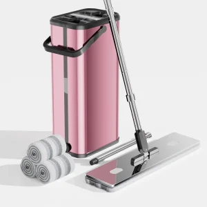 Stainless Steel Flat Mop Set with Bucket Self Wringing Eco Friendly Extendable Handle Hand Wash Free