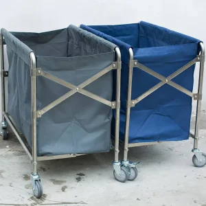 Stainless Steel Folding Linen Cart Hotel Collection Trolley with Durable Cloth Bag for Guest Room and Workspace Cleaning
