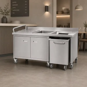 Stainless Steel Food Waste Recovery Cart with Oil Water Separator Sink Pull-Out Trash Bin for Hotel