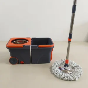 Stainless Steel Hands-Free 360-Degree Split Mop Double-Bucket Set with 2 Mop Heads