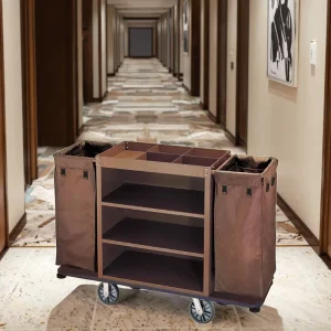 Stainless Steel Hotel Room Service Cart Cleaning and Towel Storage Cart with Laundry Tool Trolley