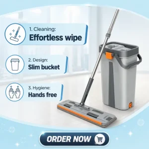 Stainless Steel Microfiber Flat Mop Bucket Set with Detachable Handle