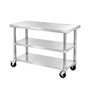 Stainless Steel Mobile Work Table Three Tier Open Shelf Cart for Apartment Restaurant Kitchen Warehouse Commercial Storage Use