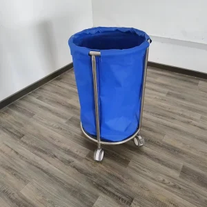 Stainless Steel Round Hospital Linen Collection Cart with Wheels