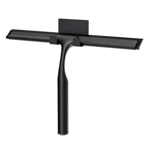 Stainless Steel Shower Squeegee 10 Inches Multi purpose for Bathroom Car Windows Glass Doors with Adhesive Hook Black