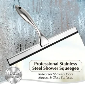 Stainless Steel Shower Squeegee with 3 Hooks Professional Streak Free Window Cleaner for Bathroom Shower Door