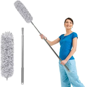 Stainless Steel Telescopic Pole Microfiber Feather Duster Washable Portable for Ceiling Fans