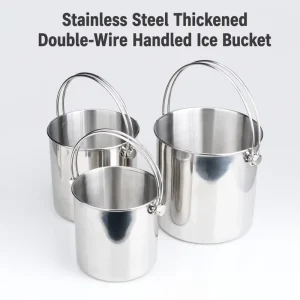 Stainless Steel Thickened Double Wire Handle Ice Bucket with Strainer Tongs Bar Wine Chiller Set 3 Sizes