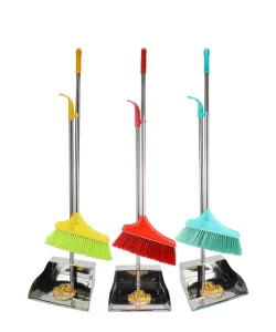 Stainless Steel Trash Scoop, Dustpan and Broom Set with Scoop Bucket