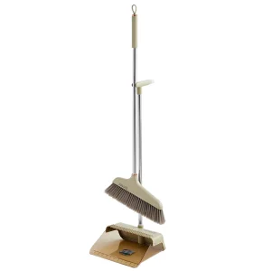 Stainless Steel Tube Plastic Broom with Dustpan Long Handle and Teeth Broom and Dustpan Set for Home Office Clean