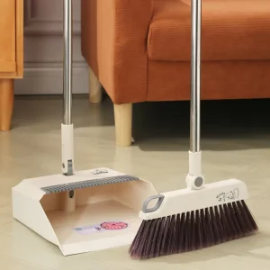Stand-Up Folding Plastic Floor Brush, Broom, and Dustpan Set