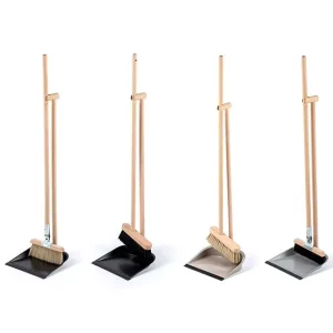 Stand Up Wood Broom & Dustpan Set