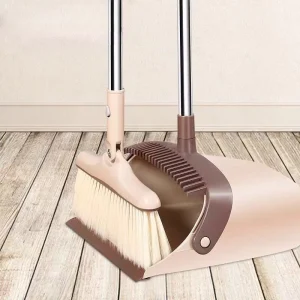Standing Lobby Broom and Dustpan Set with Rotatable Broom