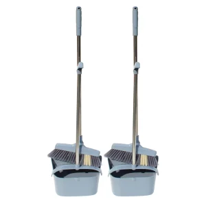 Standing Plastic Dustpan and Folding Broom Set with Windproof Dustpan