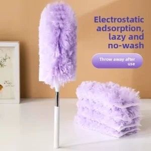 Static Dust Removal Feather Duster, Disposable Extendable Purple Non-Woven Fabric