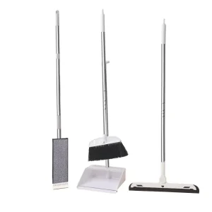 Steel Broom and Mop Set with 3-Piece or 4-Piece Kit, Dustpan, and Hands-Free Mop