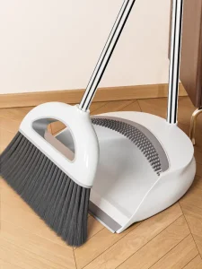Steel Broom and Plastic Dustpan Set with Soft Bristles and Plastic Handle for Home Sweeping and Water Scraping
