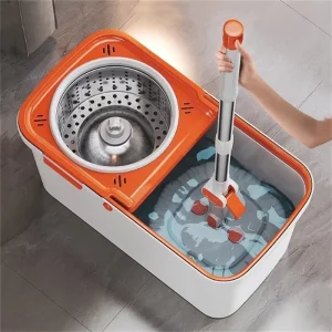 Steel Microfiber Mop with Thickened Pad, Automatic Rotation, Four-Side Wringing, Quick-Dry Design