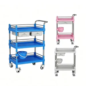 Steel Plastic Treatment Cart ABS Beauty Salon Hospital Clinic Nursing Medicine Delivery Movable Instrument 54x37x90cm