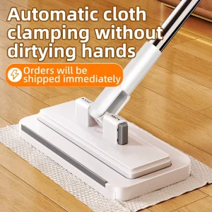 Stock Replaceable Automatic Clamping Self-Wringer Extendable Floor Cleaning Mop Microfibre Fabric Wet Tissue Window Wiper