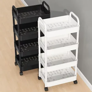Storage Cart Plastic Rolling Multifunctional Movable Wheels Sturdy Four Tier for Kitchen Living Room Office