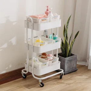 Storage Trolley Cart Trolley Kitchen Storage Rack Carbon Steel Movable U Handle 3 tier Service Cart
