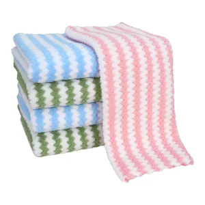Striped Cationic Kitchen Dishcloths Edge Bound Absorbent Lint Free Cleaning Rag for Dishwashing Counter Table Cleaning